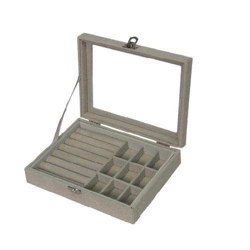 Caja chica terciopelo gris anillos mixtos