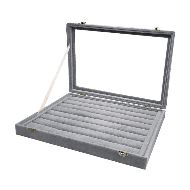 Caja terciopelo gris para 100 anillos