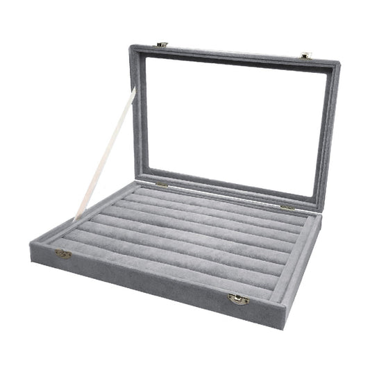 Caja terciopelo gris para 100 anillos