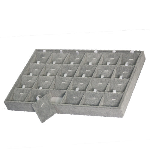 Charola terciopelo gris para collar y aretes 24 casilleros