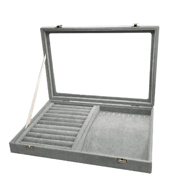Caja terciopelo gris anillos cadenas
