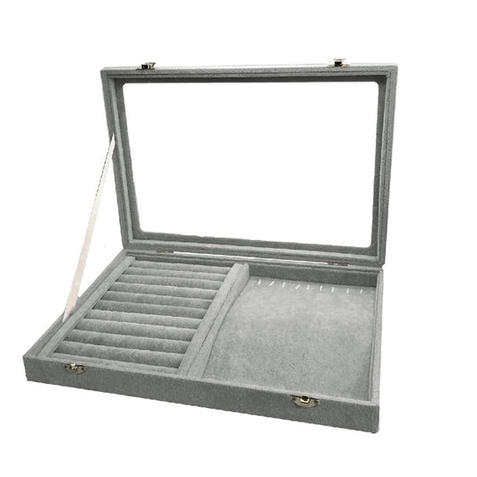 Caja terciopelo gris anillos cadenas